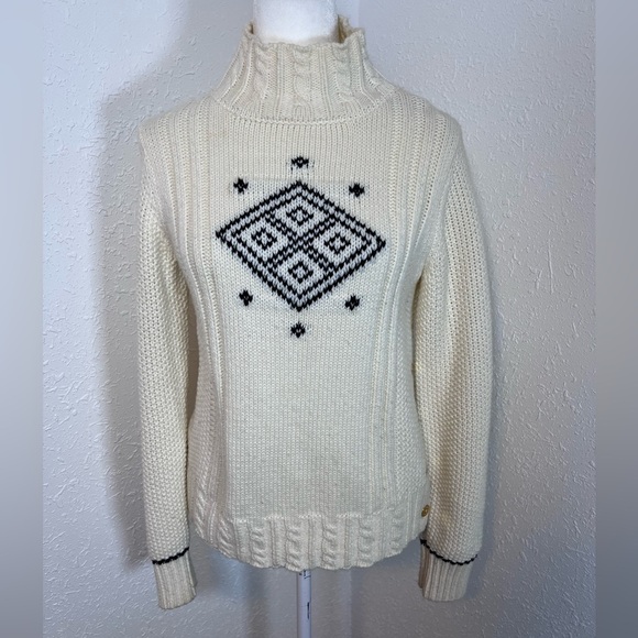 The Reeds Turtleneck Side Button Cable Knit Wool Blend Sweater - Picture 2 of 9